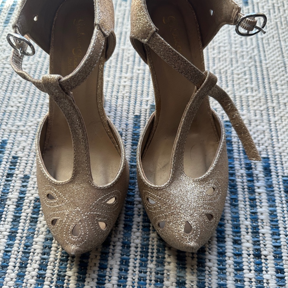 Elegant Gold Women's T-Strap Heels